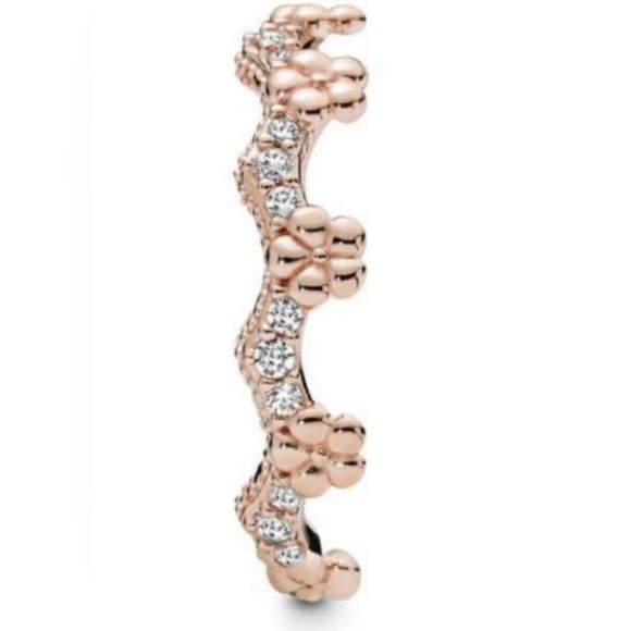 👑 PANDORA Flower Crown Ring- Rose Gold Plated/Clear - Size 5 (50) - Picture 2 of 6